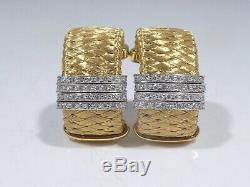 Roberto Coin 18k Gold Silk Weave Earrings With 4 Rows Of Diamonds 11.9 Dwt