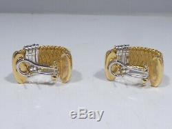 Roberto Coin 18k Gold Silk Weave Earrings With 4 Rows Of Diamonds 11.9 Dwt