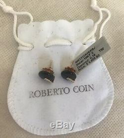 Roberto Coin 18k Rose Gold Black Jade Diamond Earrings NWT Retails $1,950.00
