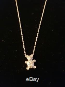 Roberto Coin 18k WG Pave Diamond Tiny Treasures Teddy Bear Pendant Necklace $995