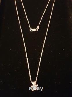 Roberto Coin 18k WG Pave Diamond Tiny Treasures Teddy Bear Pendant Necklace $995
