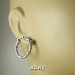 Roberto Coin 18k White Gold. 20tcw Silk Weave Diamond Hoop Earrings