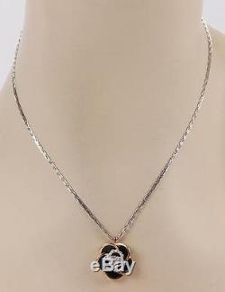 Roberto Coin 18k White Gold Diamond & Enamel Rose Flower Pendant Necklace