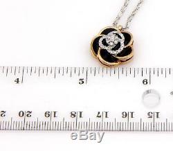 Roberto Coin 18k White Gold Diamond & Enamel Rose Flower Pendant Necklace