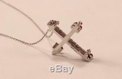Roberto Coin 18k White Gold Diamond Ruby Catholic Cross Necklace Pendant