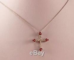 Roberto Coin 18k White Gold Diamond Ruby Catholic Cross Necklace Pendant