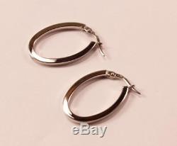 Roberto Coin 18k White Gold Oval Shape 1.0 Inch Drop Hoop Earrings