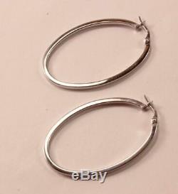 Roberto Coin 18k White Gold Oval Shape 1.72 Inch Drop Large Hoop Earrings