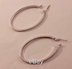 Roberto Coin 18k White Gold Oval Shape 1.72 Inch Drop Large Hoop Earrings