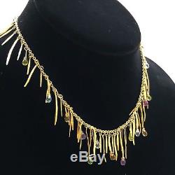 Roberto Coin 18k Yellow Gold Necklace WithFringes & Briolette Gemstone Signed