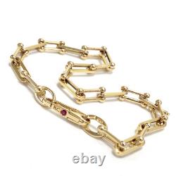 Roberto Coin 18k Yellow Gold Paperclip & Beaded-end Link Bracelet Ruby Clasp 8g