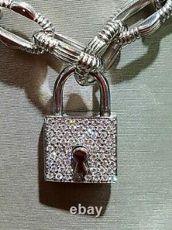 Roberto Coin 18k white gold and Diamond lock pendant and clasp Necklace