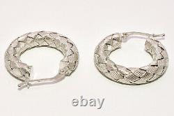 Roberto Coin 1 Woven Hoop Earrings in 18K White Gold