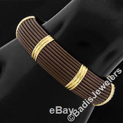 Roberto Coin Africa 18k Italian Yellow Gold & Brown Leather Cuff Bangle Bracelet