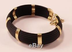 Roberto Coin Africa 18k Yellow Gold Blk Rubber 6-station Wide Cuff Bracelet