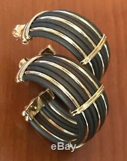 Roberto Coin Africa Collection 18k Yellow Gold & Brown Rubber Hoop Earrings