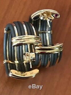 Roberto Coin Africa Collection 18k Yellow Gold & Brown Rubber Hoop Earrings