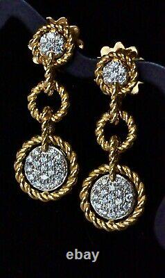 Roberto Coin Barocco Diamond Round Drop Earrings 18K Yellow Gold $3300 Sale New