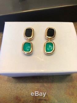 Roberto Coin Black Jade Collection Earrings, Green Agate and Black Jade, 18K YG