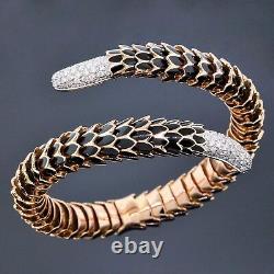 Roberto Coin Cobra Jewelry Black Enamel Diamond 18K Rose Gold Bangle Bracelet