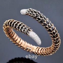 Roberto Coin Cobra Jewelry Black Enamel Diamond 18K Rose Gold Bangle Bracelet