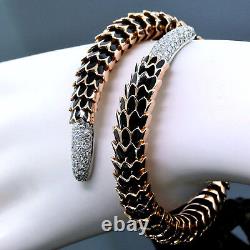 Roberto Coin Cobra Jewelry Black Enamel Diamond 18K Rose Gold Bangle Bracelet