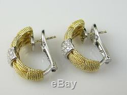 Roberto Coin Diamond Earrings 18K Yellow White Gold Semi Hoop. 38ctw