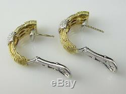 Roberto Coin Diamond Earrings 18K Yellow White Gold Semi Hoop. 38ctw
