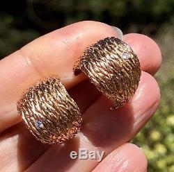 Roberto Coin Elephant Skin 18K Rose Gold Diamond Wide Half Hoop Earrings Italy