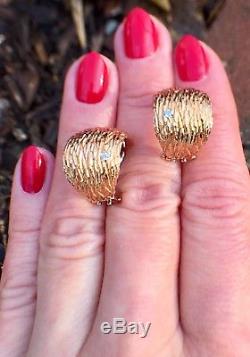 Roberto Coin Elephant Skin 18K Rose Gold Diamond Wide Half Hoop Earrings Italy