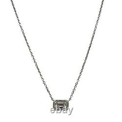Roberto Coin Emerald Cut Diamond Bezel Set Pendant 18 Karat White Gold Necklace