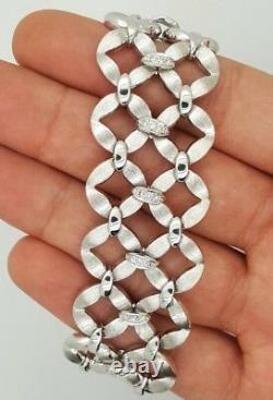 Roberto Coin Estate 18k White Gold Round Diamond Wide Link Satin Bracelet Italy