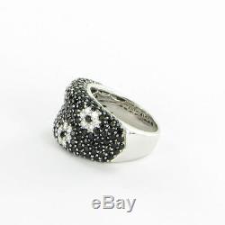 Roberto Coin Fantasia Flower Ring Diamond Black Sapphire 18K Wht Gold Sz 6.5 New