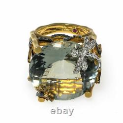 Roberto Coin Garden Wing 18k Yellow Gold Diamond & Green Amethyst Ring Sz 6.5