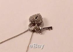 Roberto Coin Heart And Key 18k White Gold Diamond Lock Necklace Pendant