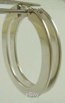 Roberto Coin Hoop Earrings 18k White Gold 1.75 Long Flat Awesome