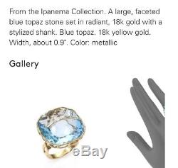 Roberto Coin Ipanema Blue Topaz Square 18k Yellow Gold Ring NWOT $1980.00 Retail