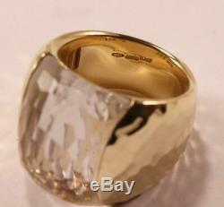 Roberto Coin Martellato 18k Yellow Gold With Clear Quartz Domed Ring Size 7.5