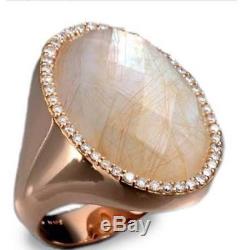 Roberto Coin Ovall Ring HALO Rutilated Quartz Diamonds 18K Rose Gold 7 $5200