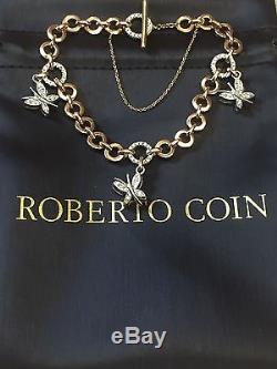 Roberto Coin Pave Diamond Butterfly Charm Rose Gold Link Bracelet