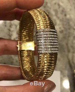 Roberto Coin Primavera Diamond 18k Yellow Gold Weave Mesh Bracelet 31gr 15mm XL