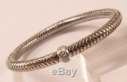 Roberto Coin Primavera Woven 18k White Gold Diamond Flexible Bangle Bracelet