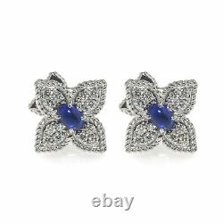 Roberto Coin Princess Flower 18k White Gold Diamond 0.30ct & Sapphire Earrings