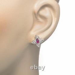 Roberto Coin Princess Flower 18k White Gold Diamond & Ruby Earrings 7772042AWERR