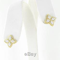 Roberto Coin Princess Flower Med Diamond Stud Earrings 18k Yellow Gold New $2970