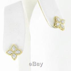 Roberto Coin Princess Flower Med Diamond Stud Earrings 18k Yellow Gold New $2970