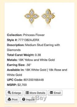 Roberto Coin Princess Flower Med Stud Earrings 18K Gold BRAND NEW WITH TAGS