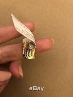 Roberto Coin Ribbed Appassionta Yellow Gold Ring 18kt with Diamonds Size 7 NWT