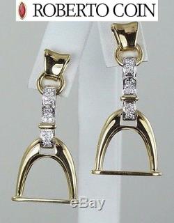 Roberto Coin Ruby 18K Yellow White Gold Diamond Cheval Stirrup Dangle Earrings