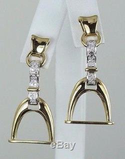 Roberto Coin Ruby 18K Yellow White Gold Diamond Cheval Stirrup Dangle Earrings